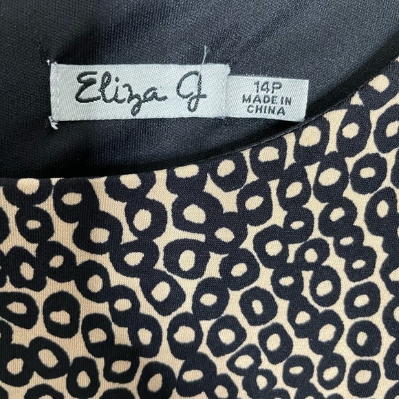 Eliza J Beige Black Polka Dot Squiggle Dress 14 Petite - Picture 6 of 7